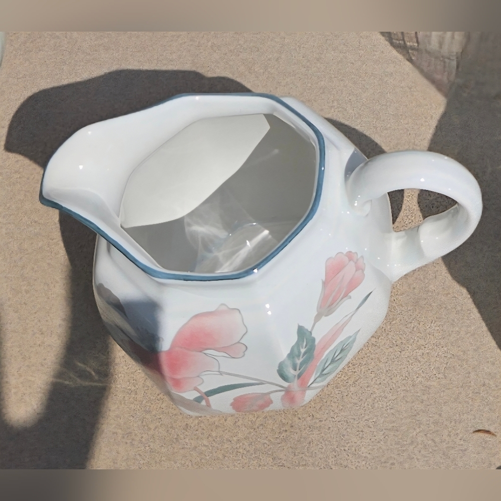 Floral White and Pink Ceramic Pitcher